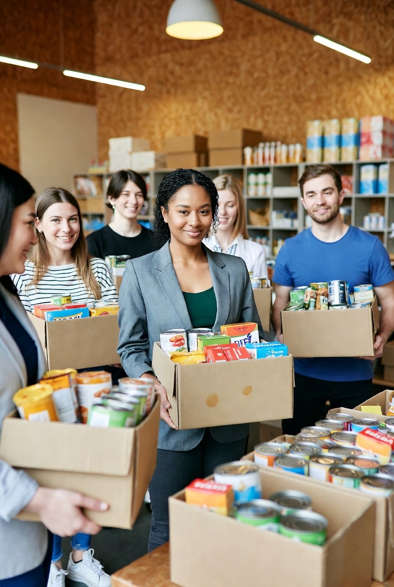 Dignity-first support in action — volunteers and neighbors connecting at a Rhode Island food drive